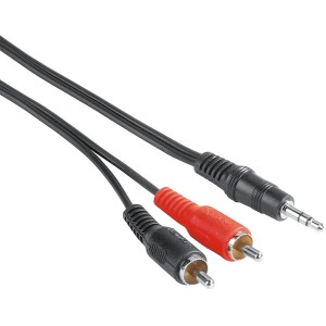 Schwarzes Hama Audio-Kabel: 3,5 mm Klinke auf 2 Cinch-Stecker, 2 m lang.