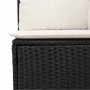 Detailansicht einer schwarzen vidaXL Garten-Sofagarnitur aus Rattan mit weißen Kissen.