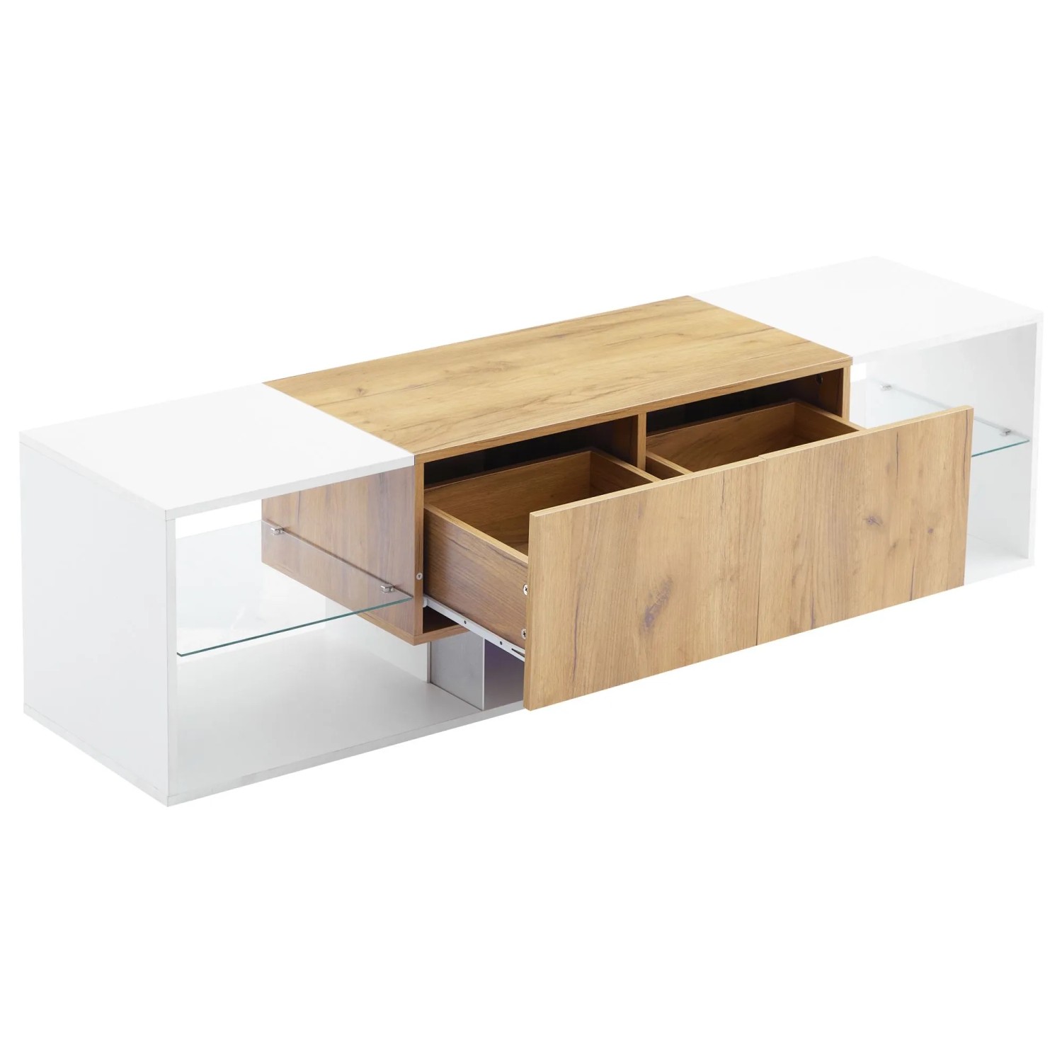 okwish TV Schrank mit 3 Tier Glas Schubladen Wohnzimmer 160x40x42cm Weiß