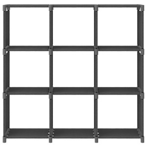 Graues VidaXL Würfelregal mit 9 Fächern aus Stoff und Stahl, 103x30x107,5 cm.