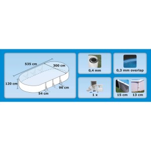 Planet Pool Stahlwandpool Ovalform Classic 535x300x120 cm Stahl 0,4 mm
Weiß Folie 0,3 mm Blau Overlap Planet Pool Stahlwandpool Ovalform Classic 535x300x120 cm Stahl 0,4 mm Weiß Folie 0,3 mm Blau Overlap