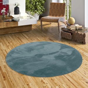 Runder, blaugrauer Fellteppich „Pergamon Luxus Super Soft“ mit weicher Oberfläche (120 cm Durchmesser).