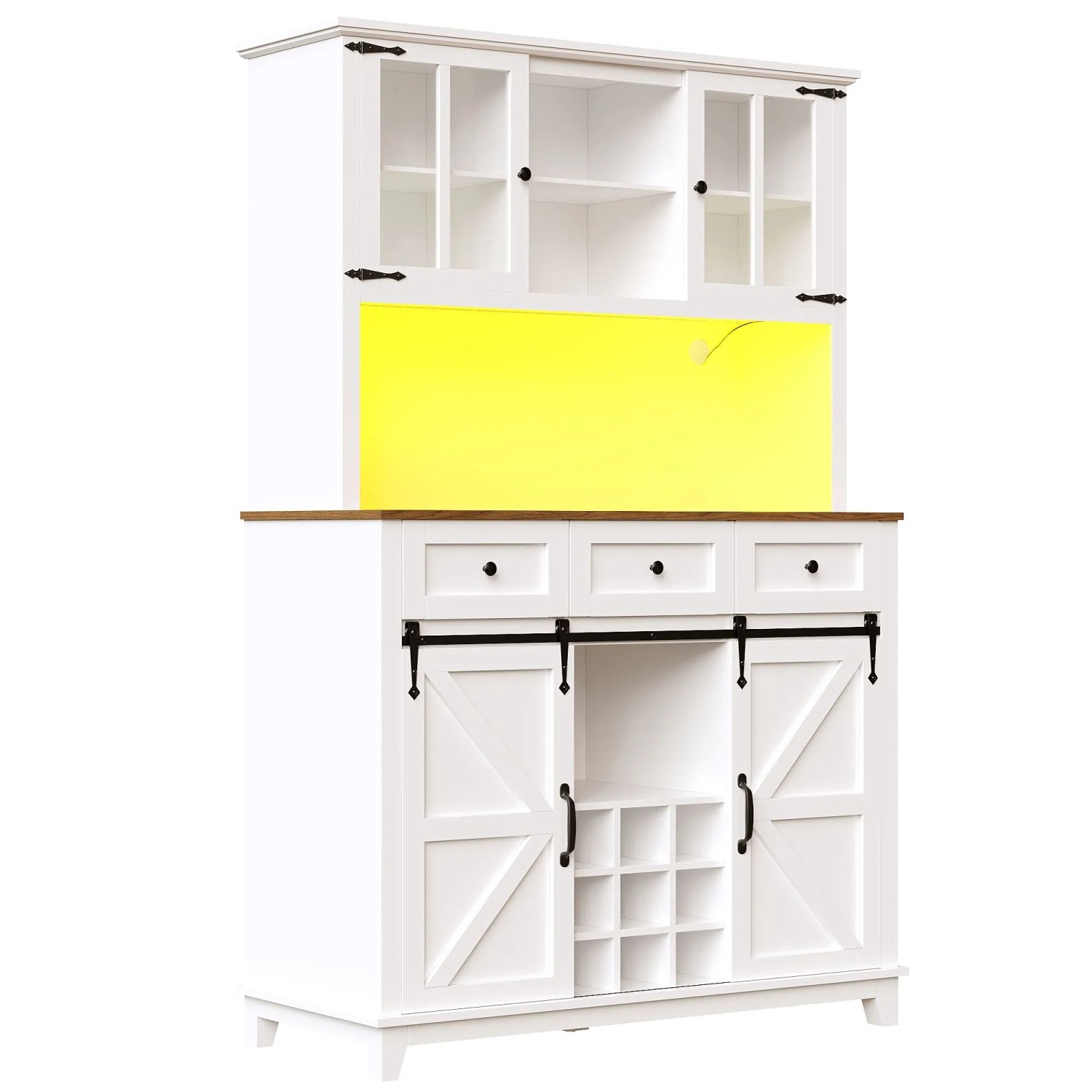 okwish Küchenschrank mit LED Licht Glastür Verstellbare Ablagen Küche 105x38x180cm Weiß