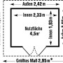 Grundrisszeichnung Grosfillex Gartenhaus Deco 4,9 m²: Maße und Nutzfläche des Gerätehauses.