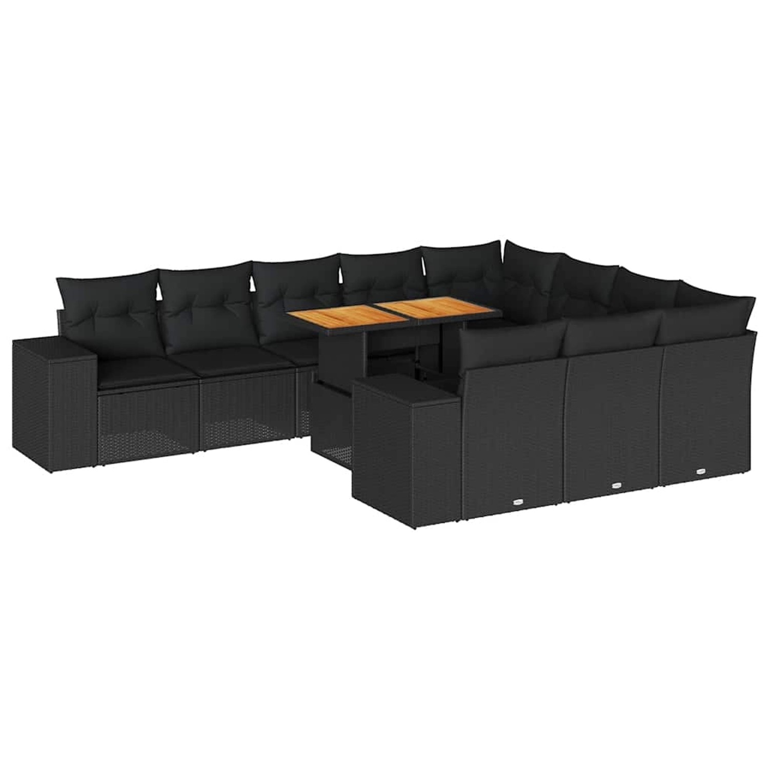 vidaXL 10-Tlg Garten-Sofagarnitur mit Kissen Schwarz Poly Rattan 3327422
