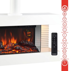 Weißer Kaminio Elektrokamin Liz Wandkamin mit 3D-Flammeneffekt und Fernbedienung.