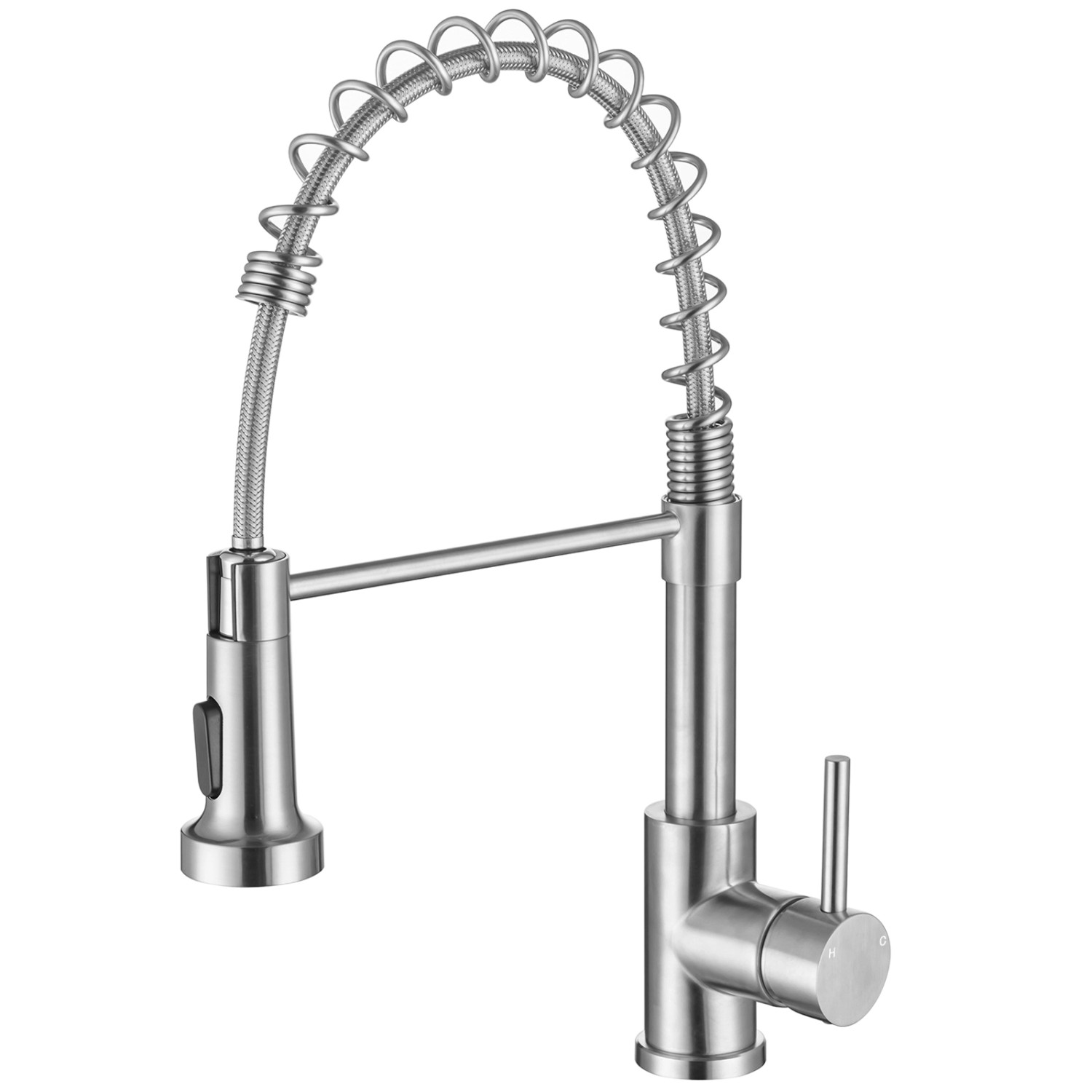 AICA Hochdruck Wasserhahn 43x21x12cm Silber Küche Abnehmbarer Mischbatterie und Drehbarer 360° Spiralfeder Bad Küchenarm...