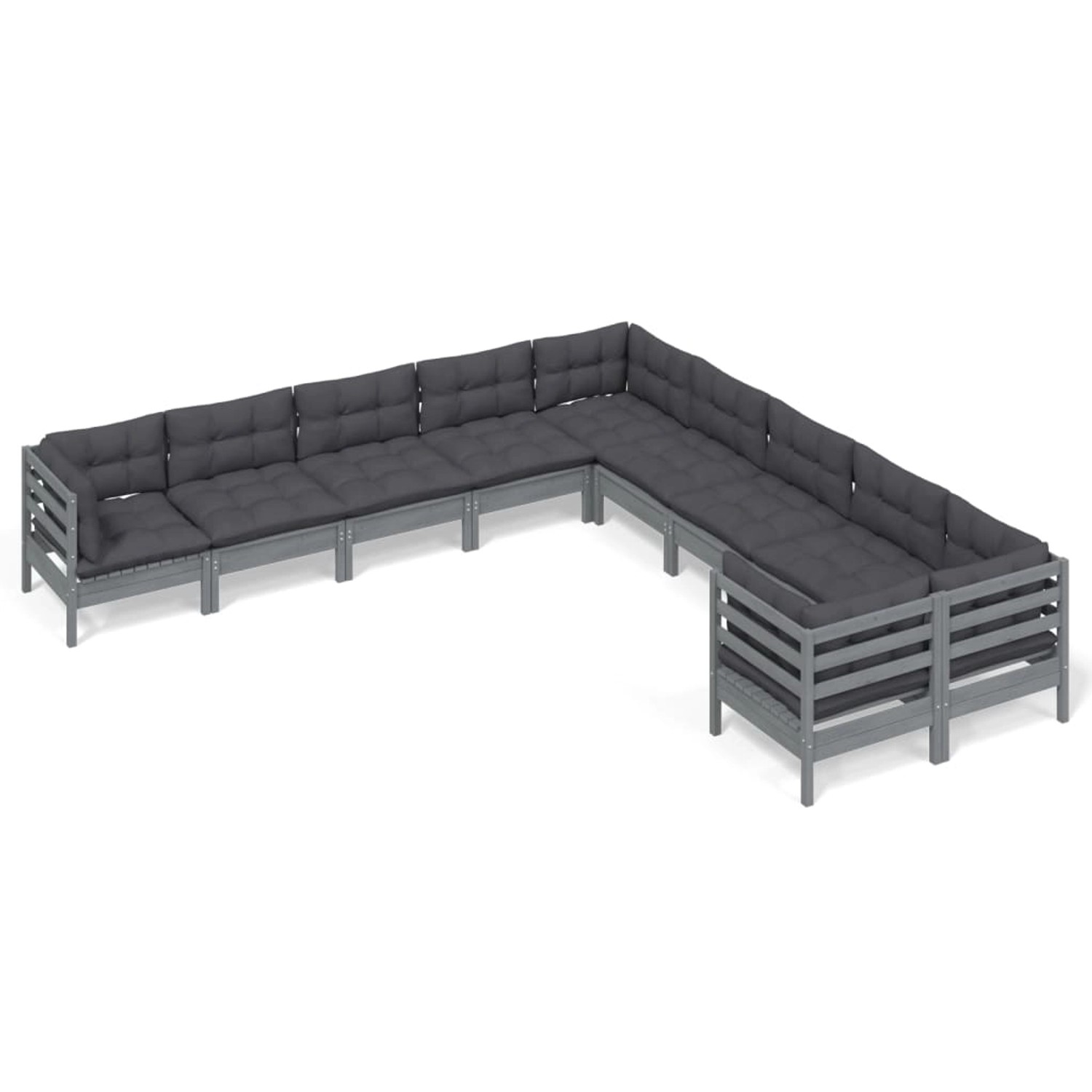 vidaXL 10-tlg Garten-Lounge-Set mit Kissen Grau Kiefernholz Modell 3