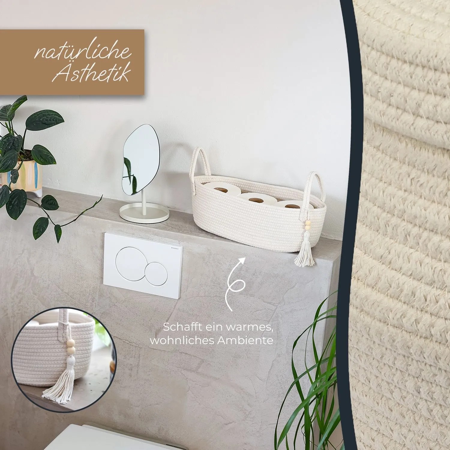 HMF 39030-38CM-30 Aufbewahrungskorb Badezimmer Korb Toilettenpapier Baumwolle 38 x 15 x 14 cm_3