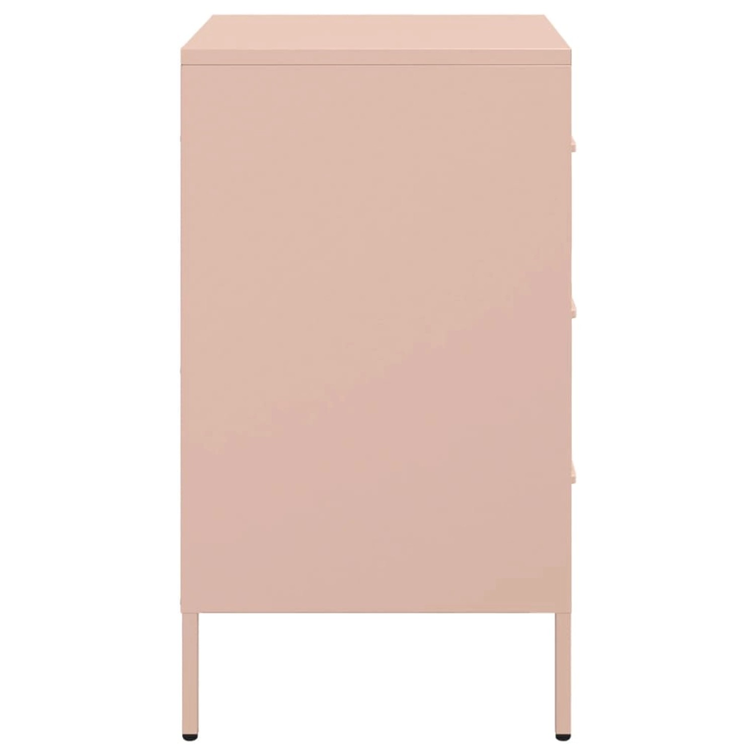 Rosa Nachttisch aus Stahl mit 3 Schubladen, 68cm hoch.