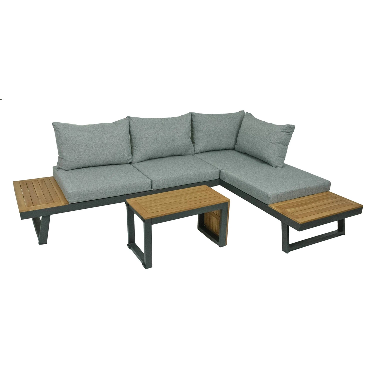 DELUKE Gartenloungeset CONRAD 3-tlg Akazie Grau Gartenmöbel Set Garten Loungegruppe Lounge-Set Pool Loungegarnitur