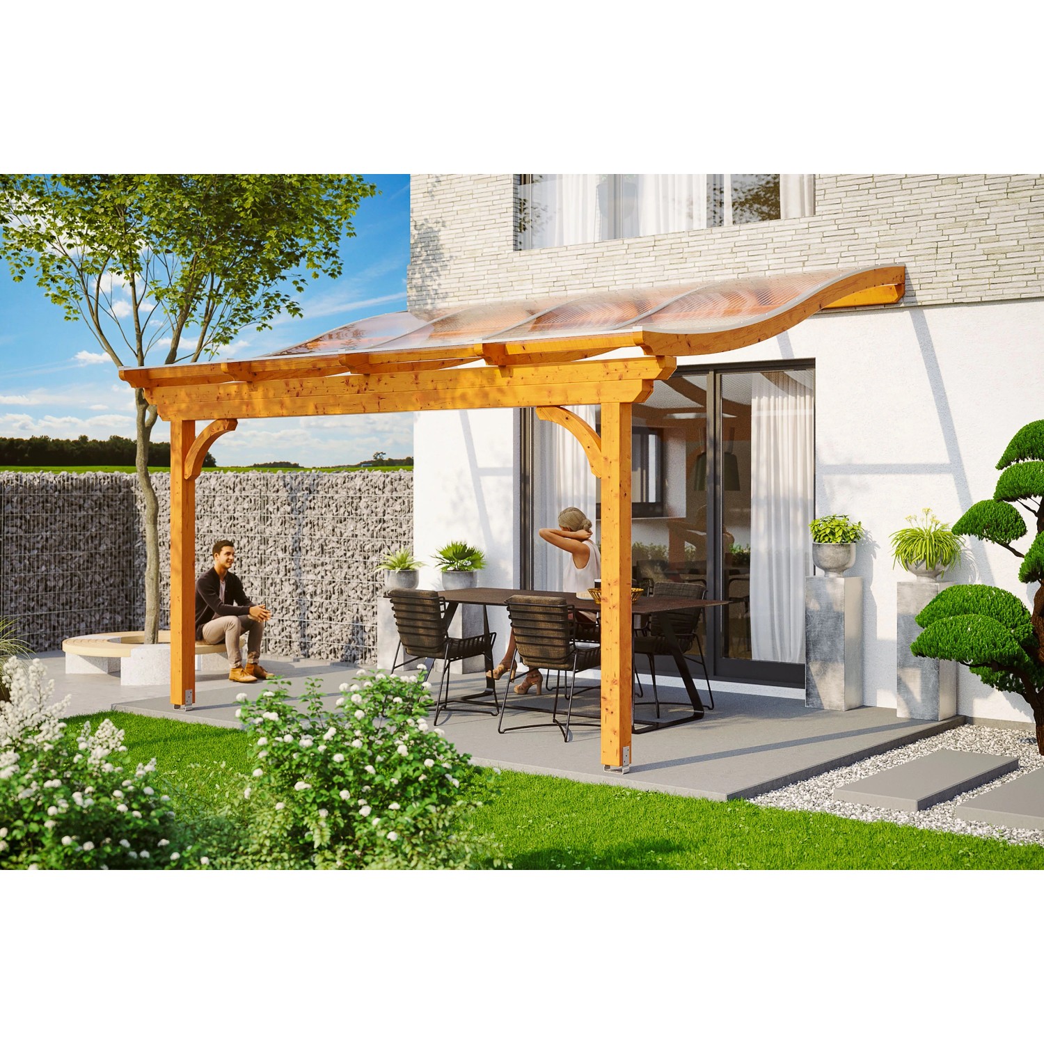 Skan Holz Terrassenüberdachung Verona 434 x 389 cm Leimholz Eiche hell