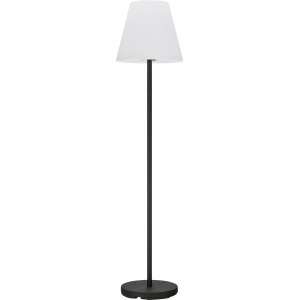 Weiße Außenstehleuchte Verna, 150 cm hoch, mit schwarzem Fuß für Garten und Balkon.