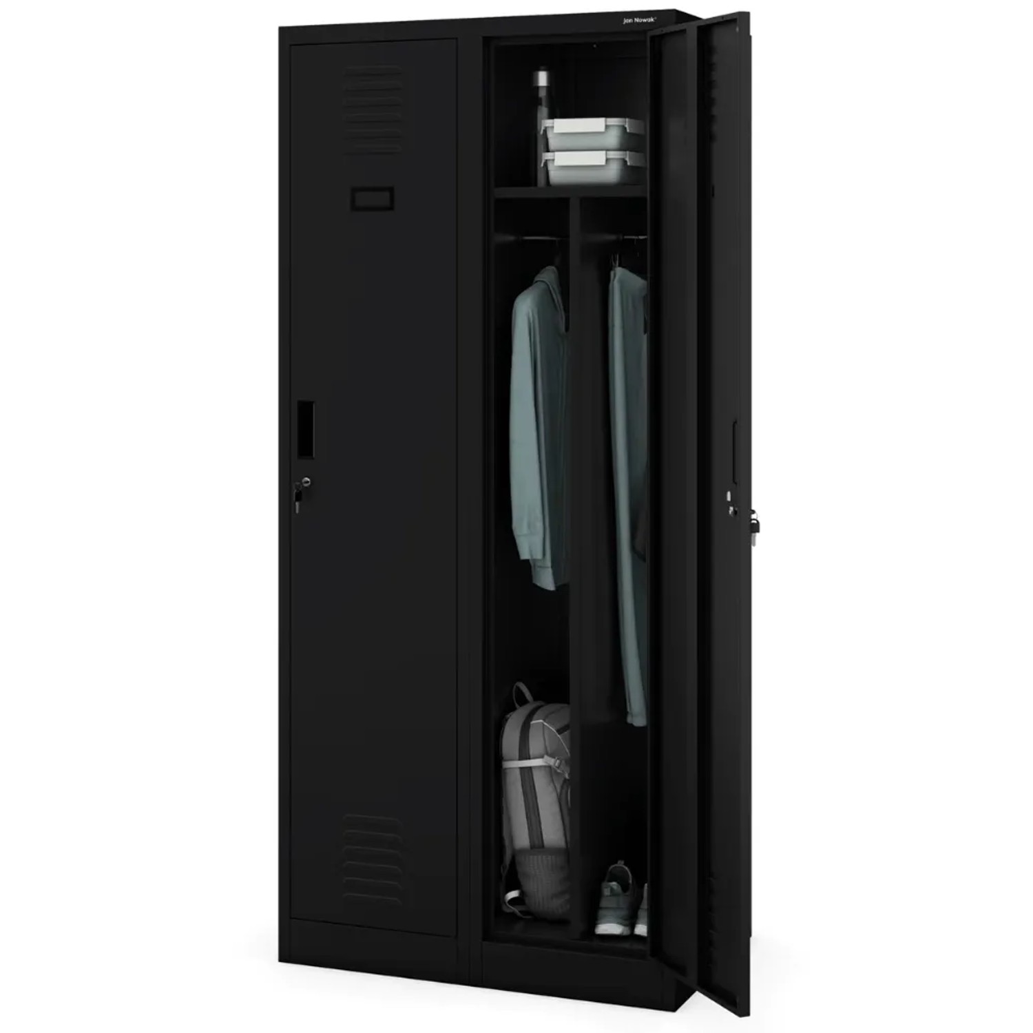 JAN NOWAK Umkleideschrank Spind KACPER 2 Abteile 180 x 80 x 50 cm Schwarz