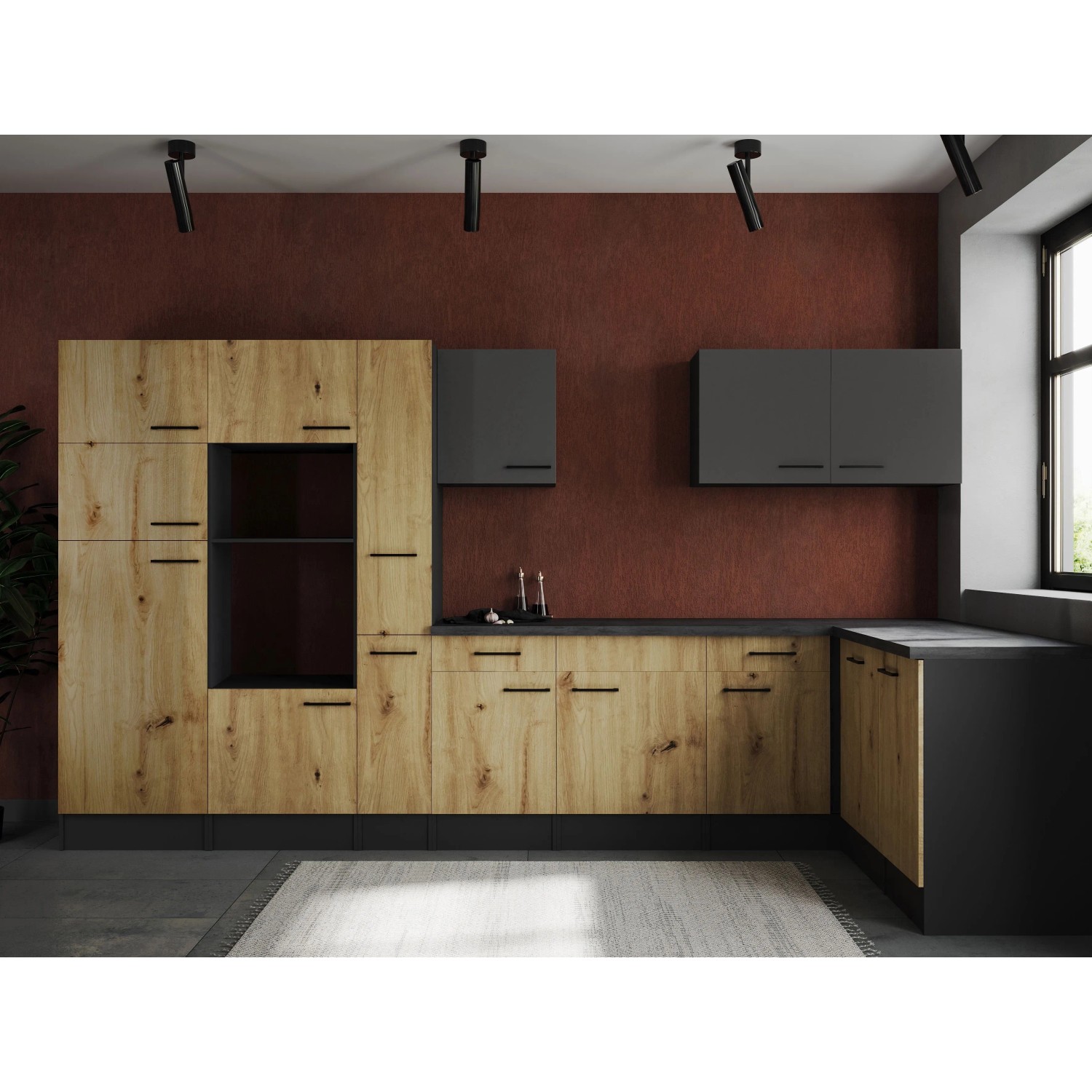 Respekta Winkelküche Oliver 370 cm Artisan Eiche / Grau Matt ohne E-Geräte