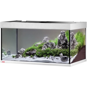 Eheim Proxima ClassicLED 250 Urban Aquarium-Komplettset mit Abdeckung, bepflanzt und dekoriert.