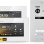 Balter EVO-HD Video-Türsprechanlage für Zweifamilienhaus mit 2 Monitoren und Türstation in Silber-Weiß.