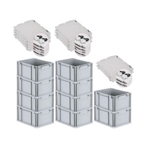 PROREGAL Spar Set: 10 graue Euroboxen mit Deckel, 22x30x40cm, ideal zur Aufbewahrung.