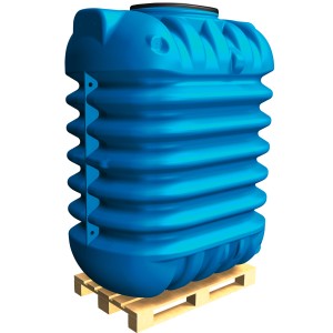 Blauer 4rain Erdtank Modularis 12.500 l Haus-Premium Paket auf Palette. Komplettsystem für Regenwassernutzung.