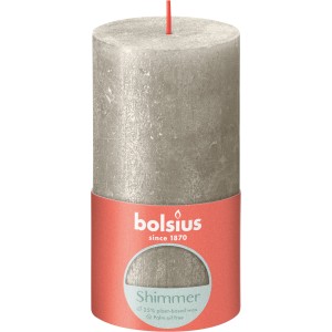 Bolsius Rustik-Kerze Shimmer in Champagner, 130/68 mm, mit Metallic-Effekt.
