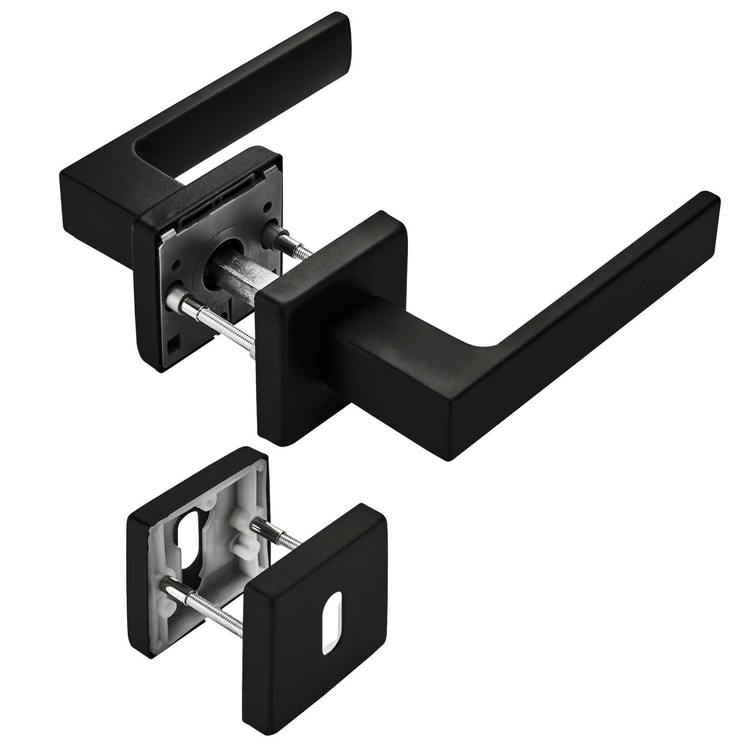 SOTECH Türdrückergarnitur CUBE Schwarz Rosette Buntbart mit Befestigungsmaterial