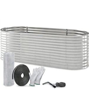 TTL GARDEN Ovales Garten-Hochbeet SPIRIT L 240×80×80 cm – Großes Metall Hochbeet Verzinkt in Silber für Garten & Terrasse