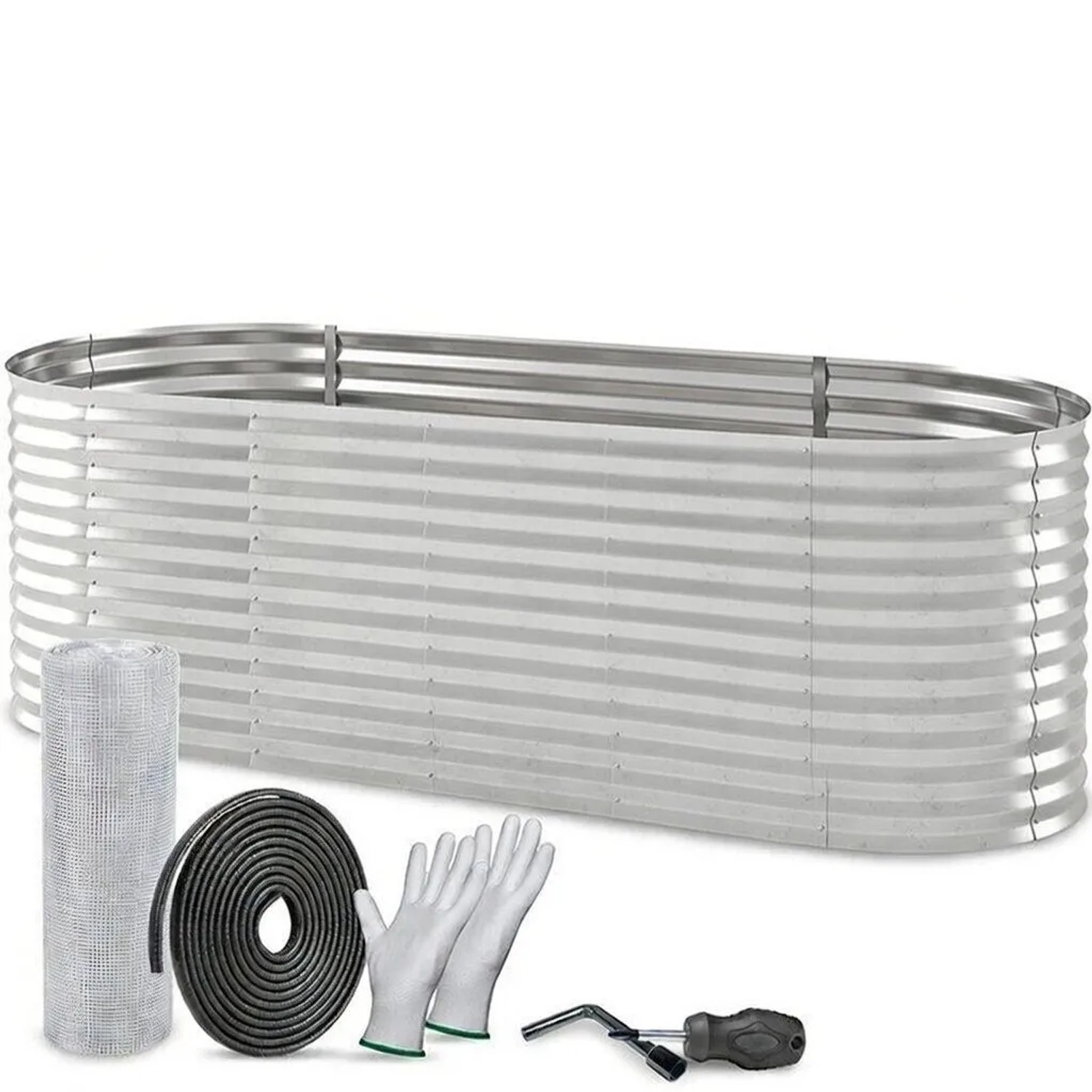 TTL GARDEN Ovales Garten-Hochbeet SPIRIT L 240×80×80 cm – Großes Metall Hochbeet Verzinkt in Silber für Garten & Terrass...