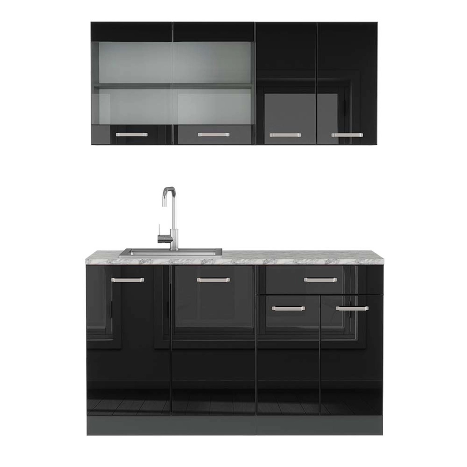 Vicco R-Line Singleküche Schwarz Hochglanz/Anthrazit 140 cm AP Marmor günstig online kaufen