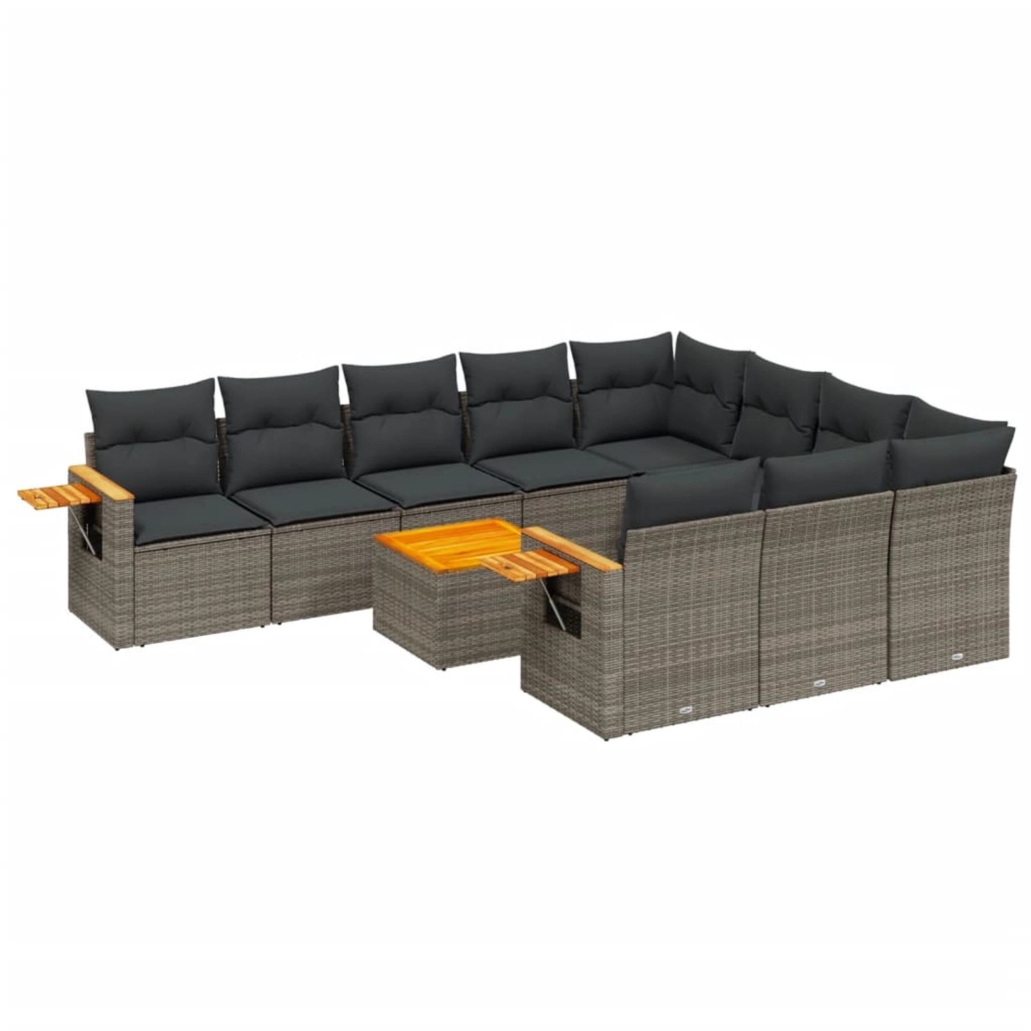 vidaXL 11-Tlg Garten-Sofagarnitur mit Kissen Grau Poly Rattan 3259589