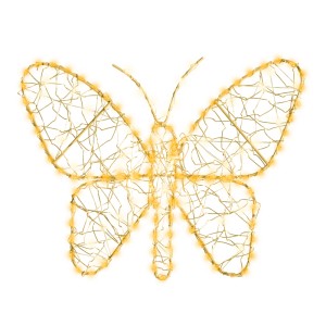 Goldener Lumineo LED-Schmetterling aus Metallgeflecht, warmweiß beleuchtet. Ideal als Außen-Dekoration für Weihnachten.