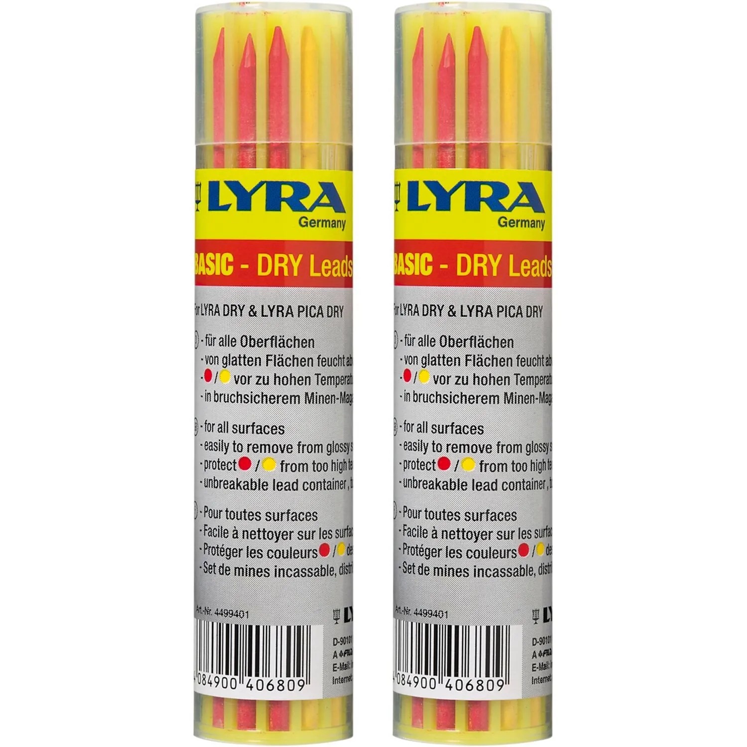 vasalat Set Lyra Ersatzminen Dry Profi Led Graphit Gelb Rot Doppelpackung