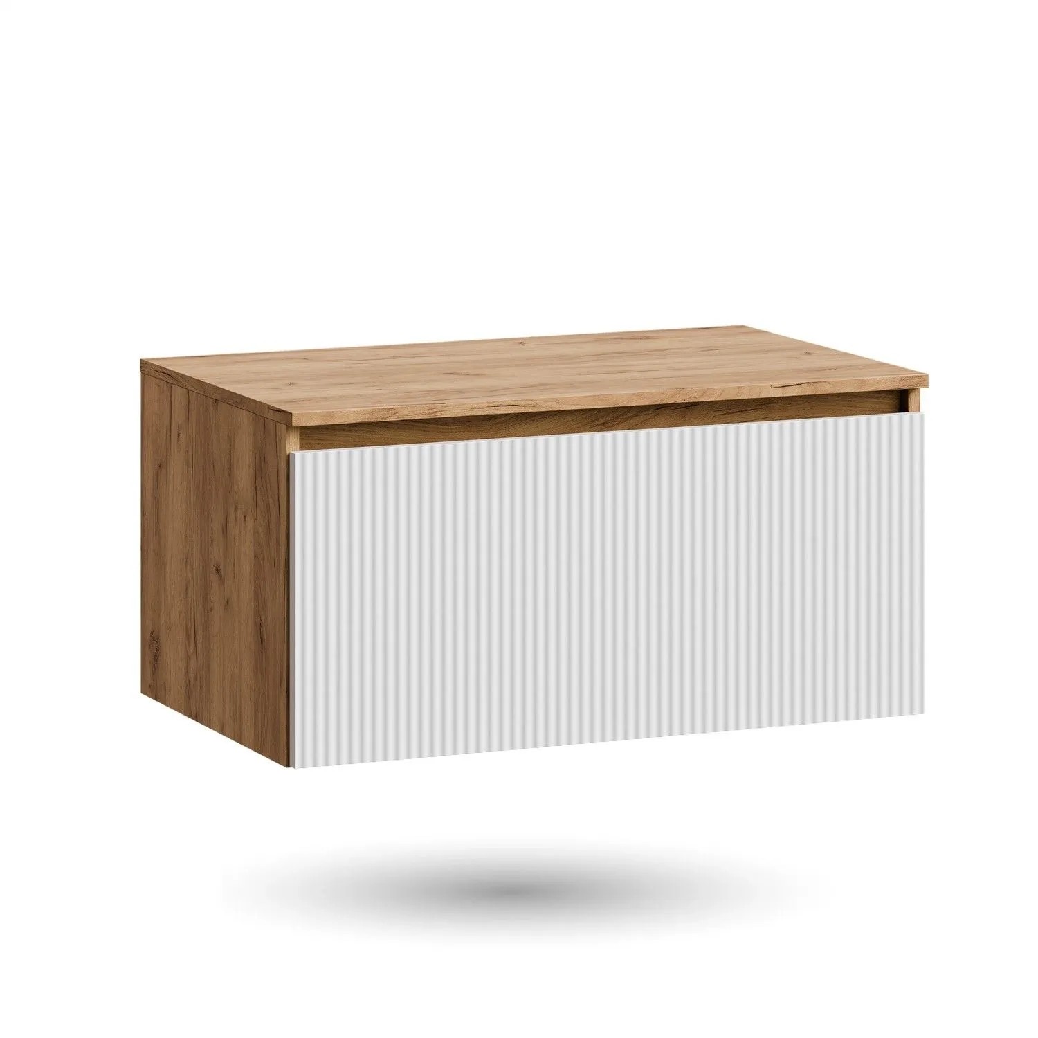 Planetmöbel ARISA Waschtischunterschrank 80 cm Gold Eiche Weiß Geriffelt Soft Close ohne Waschbecken
