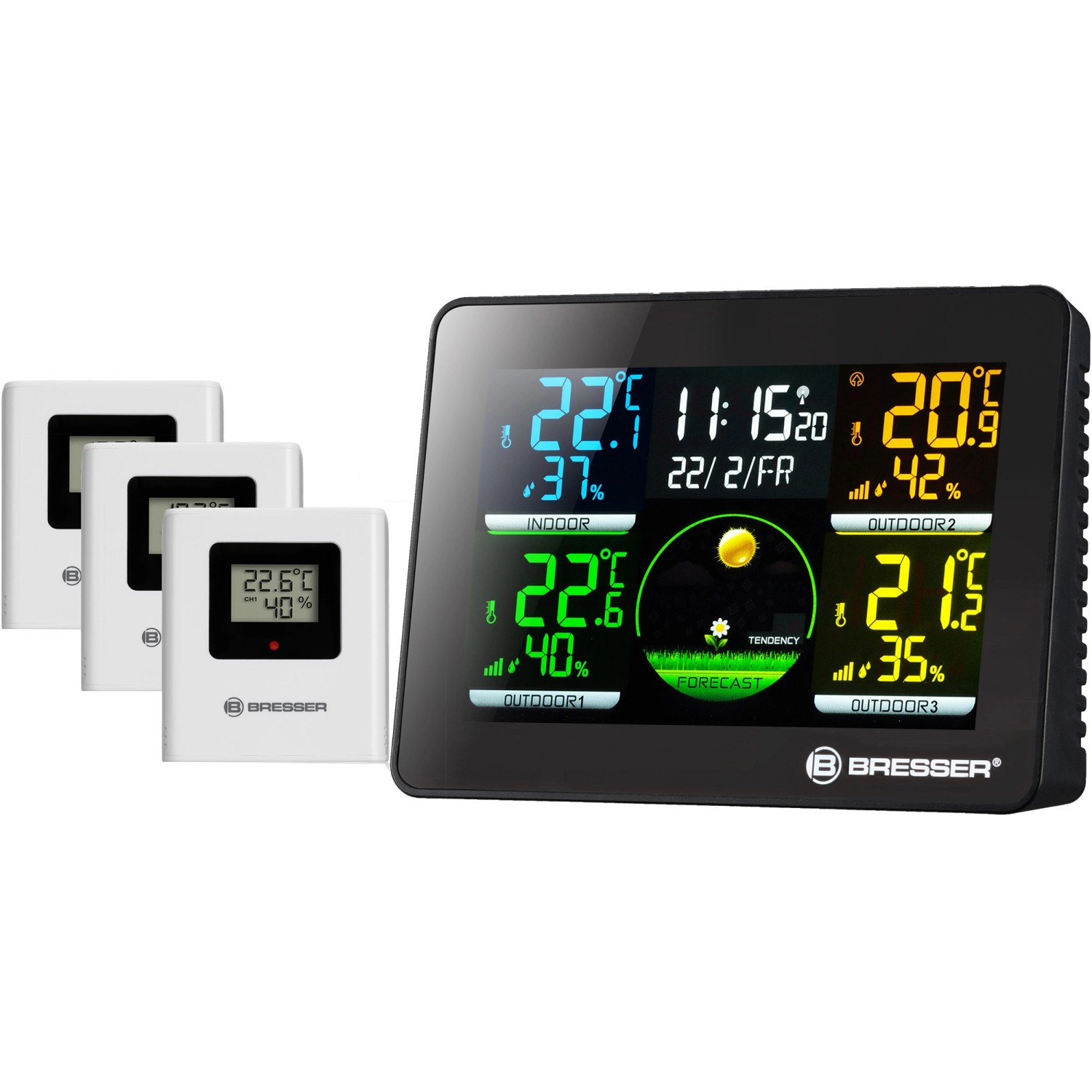Thumbnail - Bresser Thermo-Hygrometer Quadro NLX mit 3 Außensensoren Schwarz