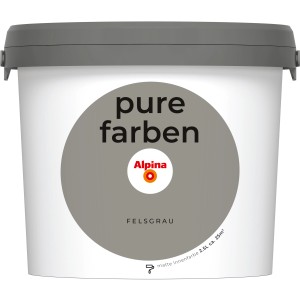 Eimer Alpina Wandfarbe Pure Farben Felsgrau, 2,5 l, matte Innenfarbe.