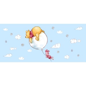 Disney Fototapete: Pu der Bär und Ferkel auf Ballon vor blauem Himmel, 202x90 cm.