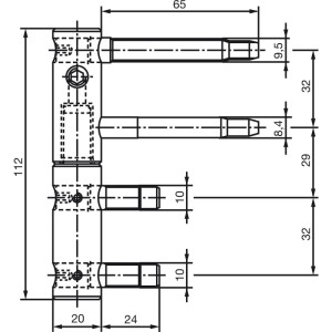 Technische Zeichnung des Sfs Anuba Türbands, 2-teilig, Stahl verzinkt silber, mit allen Maßen und Details.
