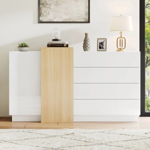 Merax Sideboard Hochglanz Stauraumschrank Weiß Holzoptik