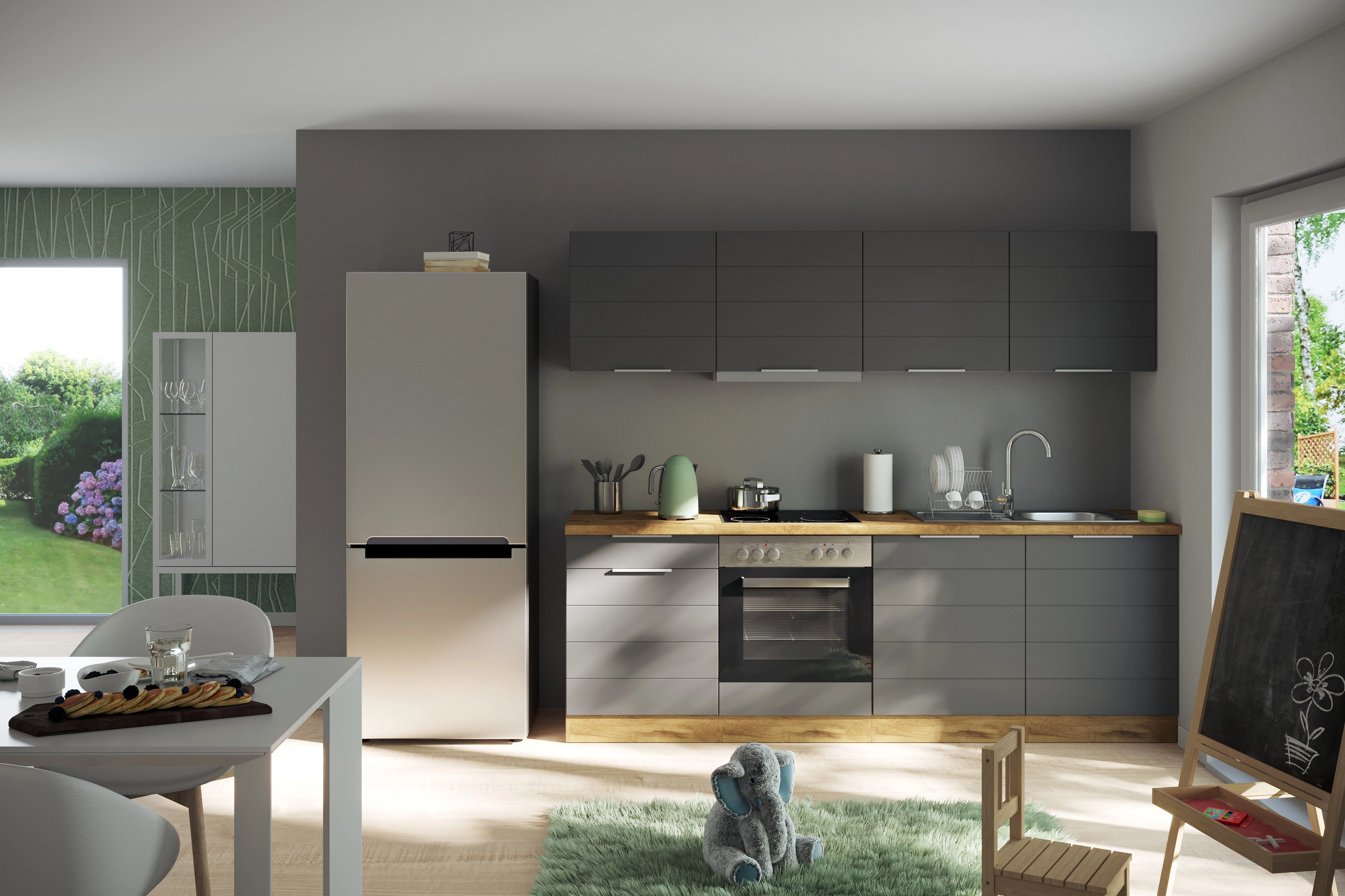 OBI Held cm kaufen Grau-Wotaneiche Küchenzeile Möbel E-Geräte Matt bei ohne 240