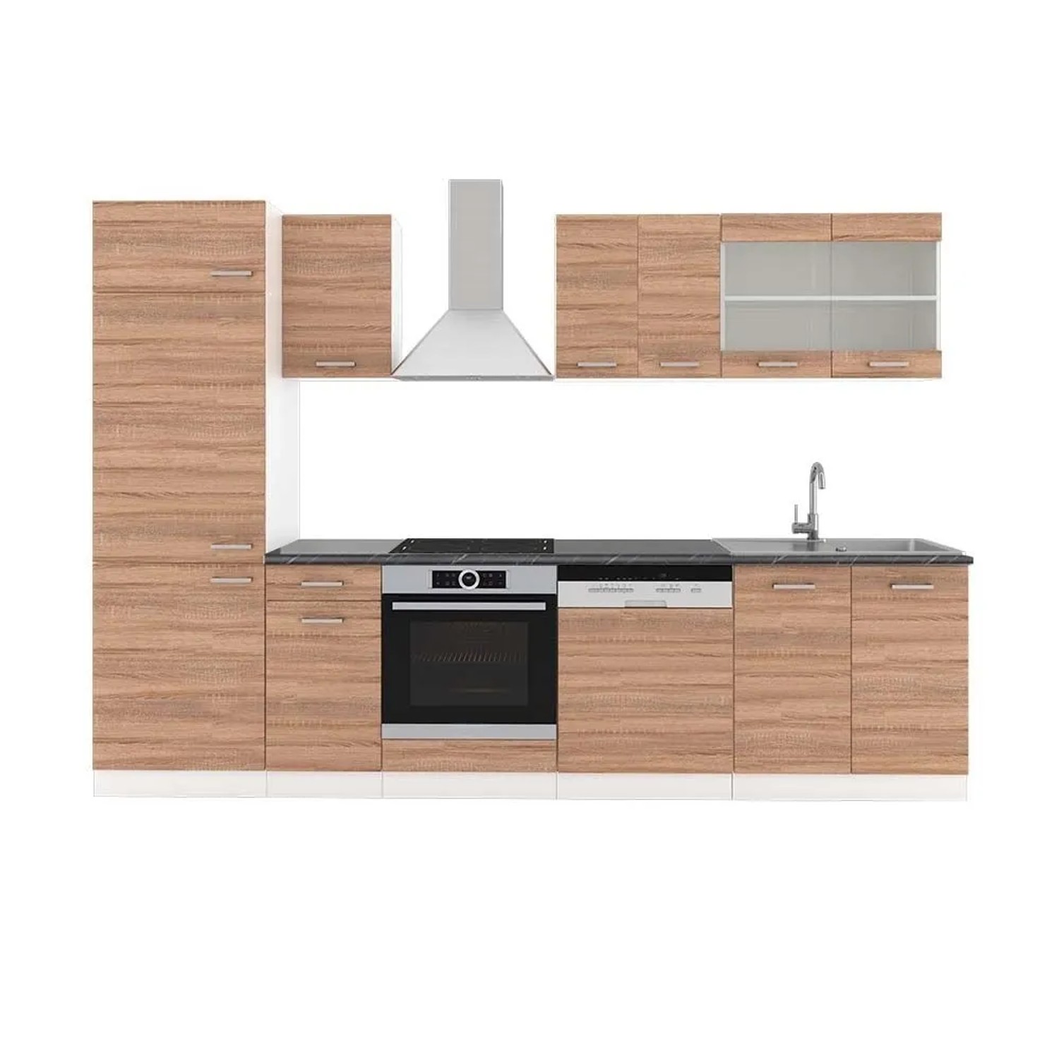 Vicco R-Line Küchenzeile Sonoma Weiß 300 cm AP Anthrazit ohne E-Geräte