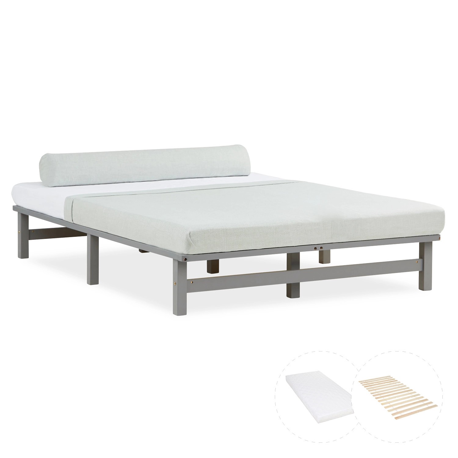 Homestyle4u Holzbett 140x200 mit Matratze Jugendbett Palettenbett Grau Futo günstig online kaufen