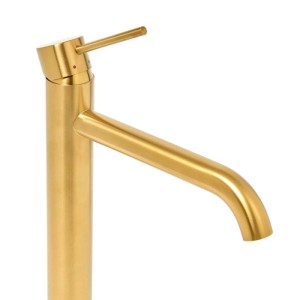 Hohe Waschtischbatterie Einhebelmischer aus gebürstetem Edelstahl in Gold, 30,8 cm, modern.