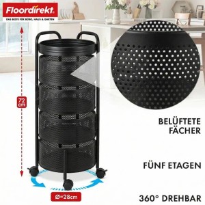 Schwarzer Floordirekt Rollwagen Henry mit 5 Etagen, ideal als Küchen- oder Bürocontainer.