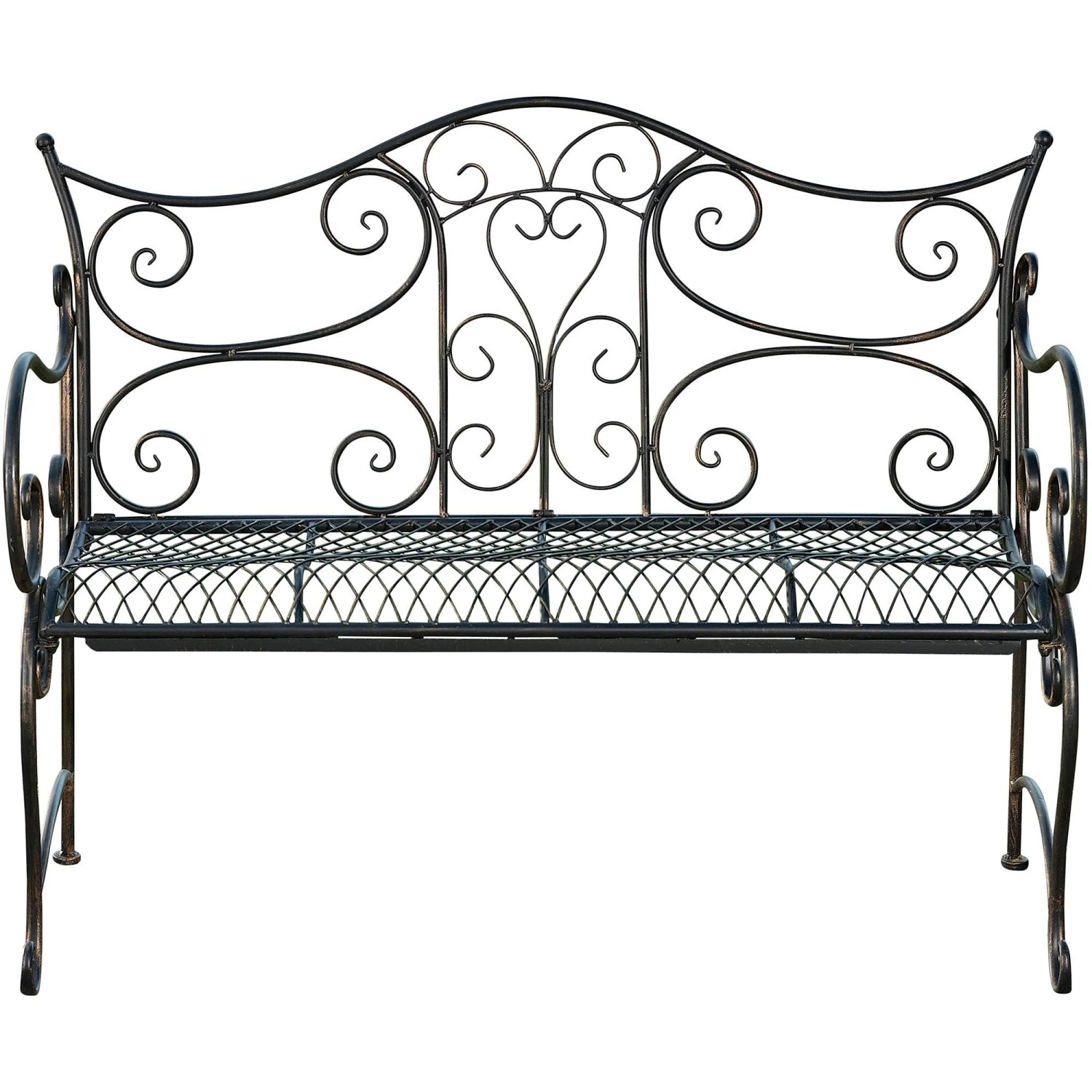 DELUKE Gartenbank TODOR Metall Bronze 113x47x89cm Metallbank Garten 2 Seitzer Bank Terrasse Vintage Antik Gartenbank