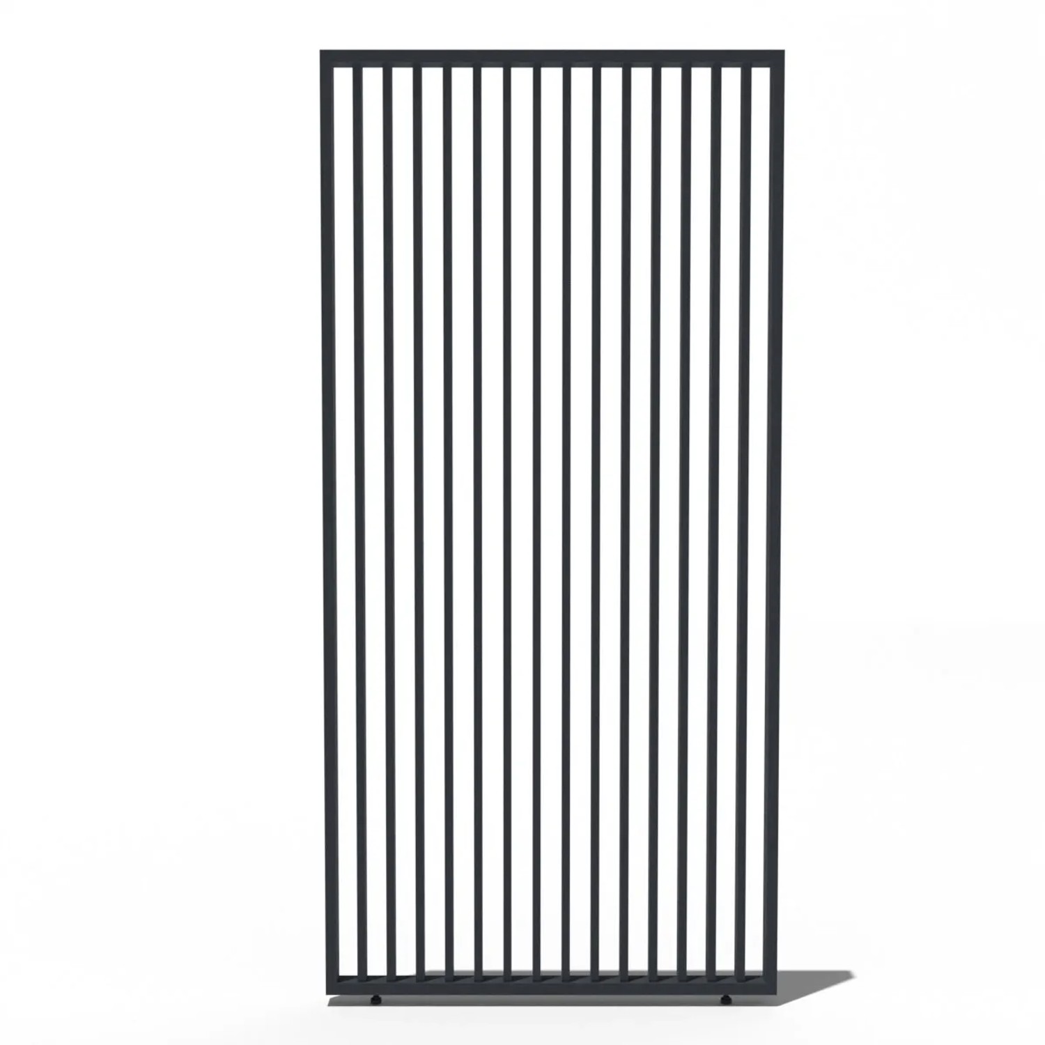Anthrazitfarbene Weide Lamellenwand aus Aluminium für Weide Pergola, vertikale Ausrichtung.