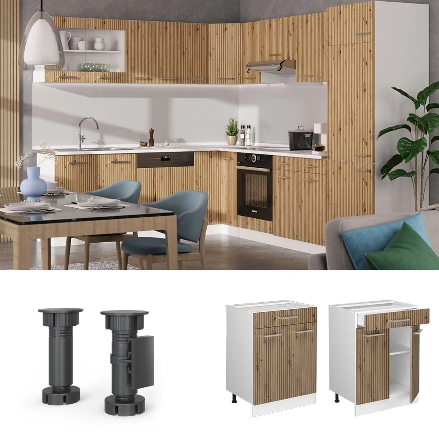 Vicco Küchenunterschrank R-Line Artisan Eiche/Weiß, 60 cm mit Schublade. Küchenmöbel für mehr Stauraum.