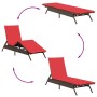 vidaXL Sonnenliegen 2er Set braun mit roten Kissen, verstellbar. Poly Rattan Gartenliegen.