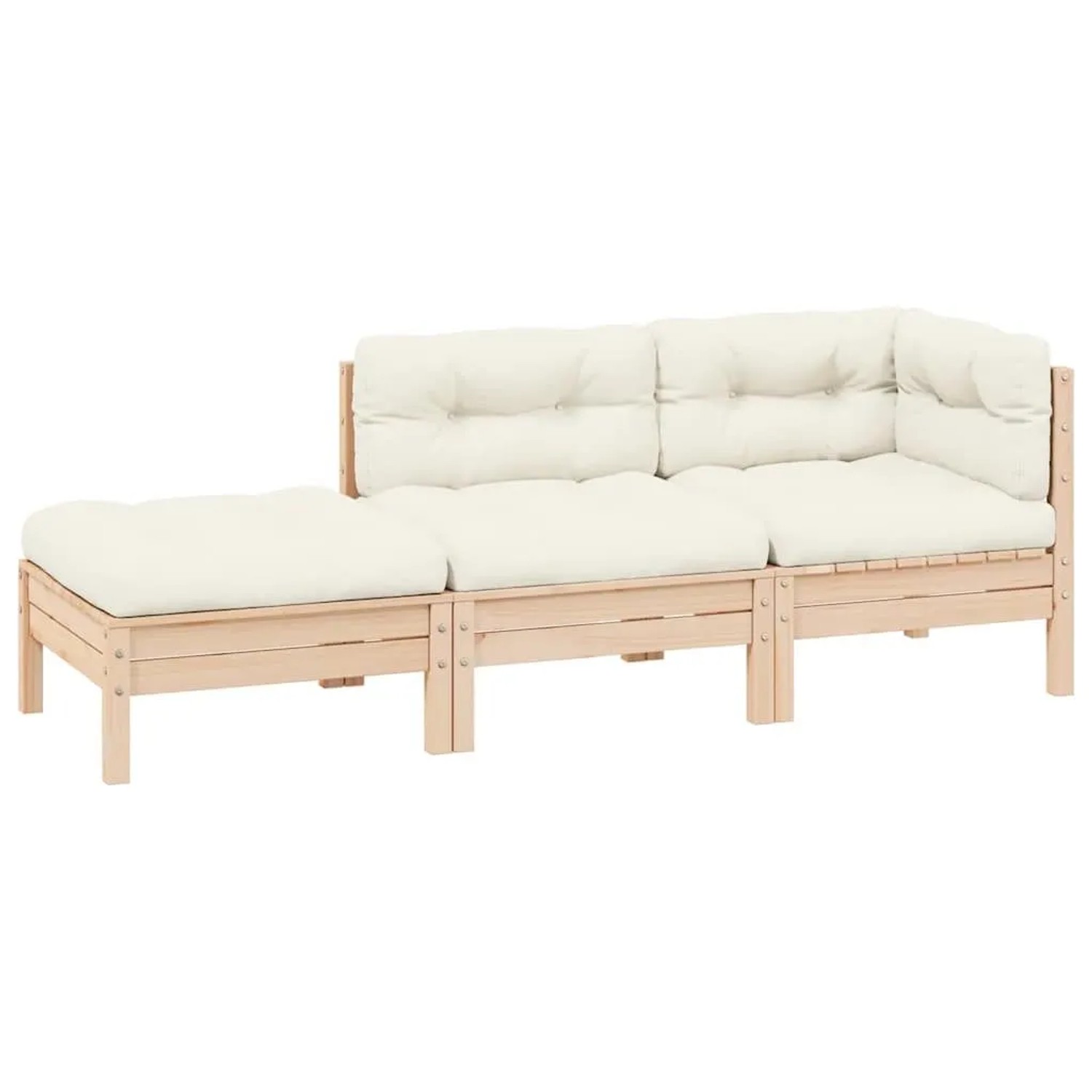 vidaXL 3-Tlg Garten-Lounge-Set mit Kissen Creme Massivholz Kiefer 806664