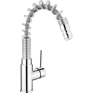 Chromfarbene baliv Küchenarmatur KI-1340 mit flexiblem Schlauch und Einhebelmischer.