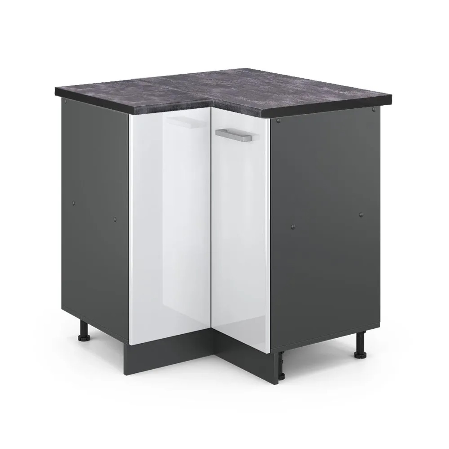 Vicco Eckunterschrank R-Line Weiß Hochglanz Anthrazit 76 cm AP Anthrazit