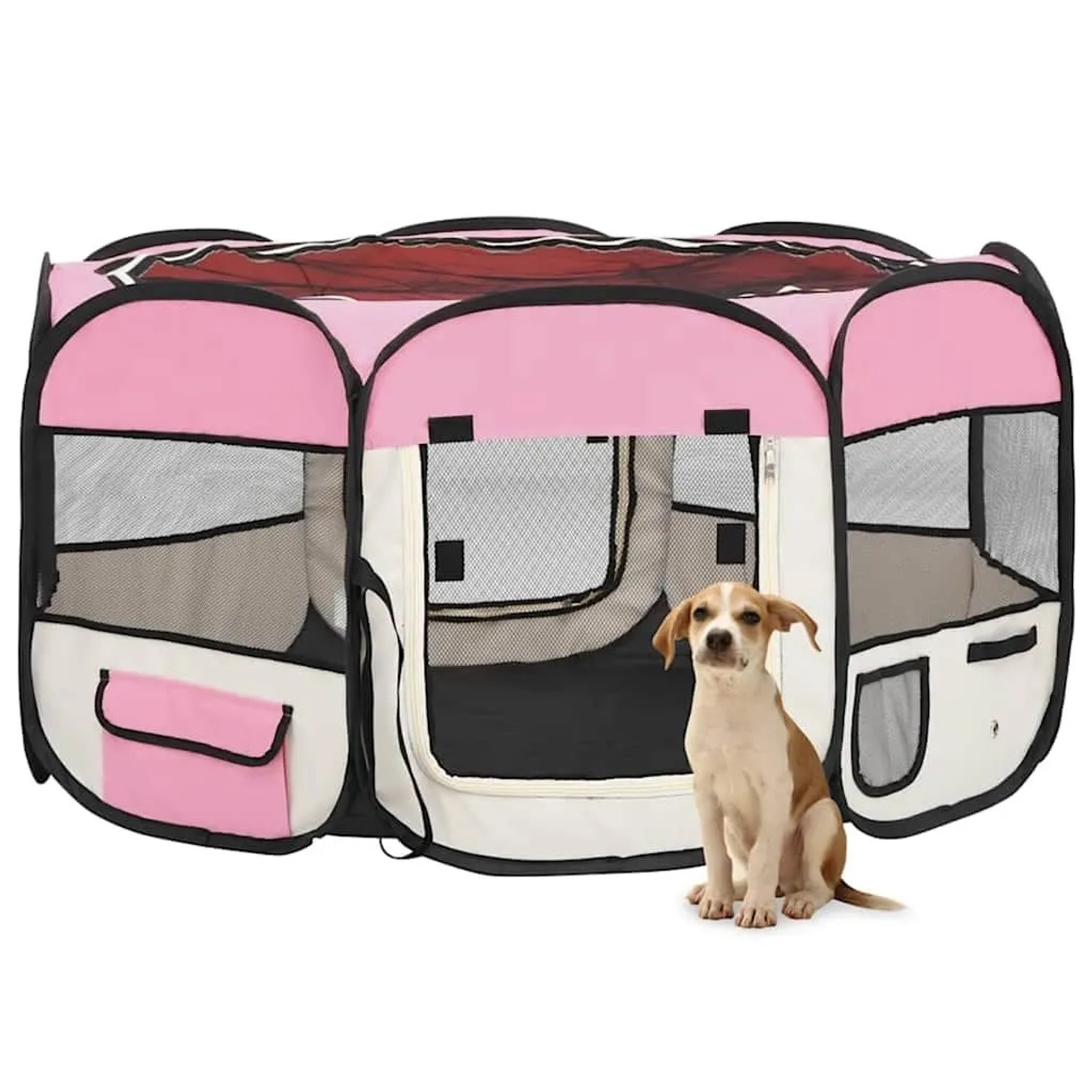vidaXL Faltbarer Welpenlaufstall mit Tragetasche Rosa 125x125x61 cm 171011